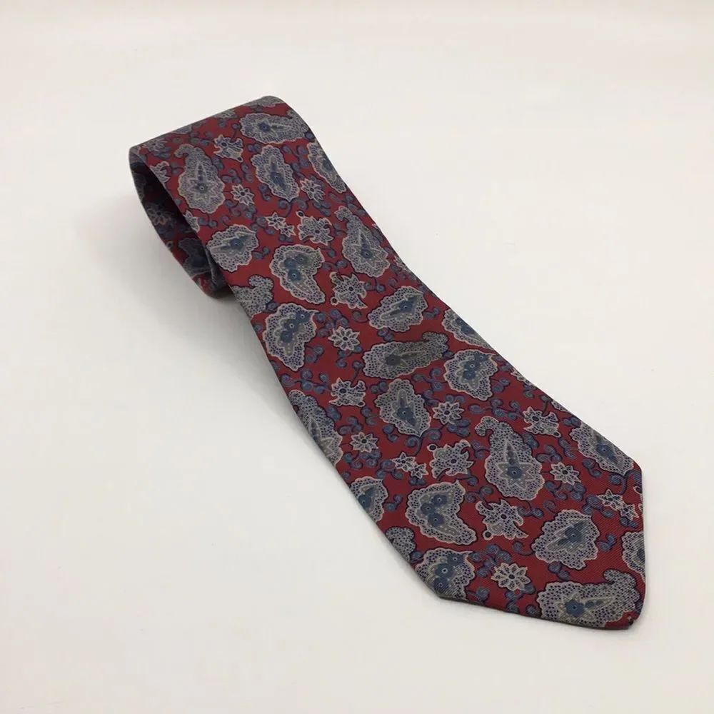 Vintage Yves Saint Laurent YSL Dark Red Blue and Gray Paisley Silk Tie